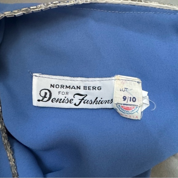 Vintage Norman Berg Blue Peplum Dress w/ Hand Beaded Trim - Picture 11 of 15